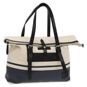 Authentic BURBERRY Black Label Shoulder Bag Canvas White Silver